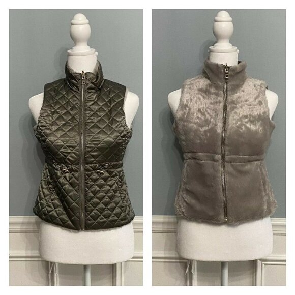 Reversible Jacket Vest Faux Fur Quilted - Picture 1 of 9